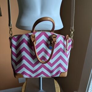 Doony& Bourke / Bags/ Pink and White Chevron Tote Shoulder/ Crossbody Zip Satche